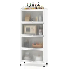 5-Tier Kitchen Baker's Rack Storage Cabinet Mobile Microwave Stand Flip-up Doors