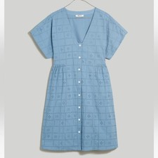 Madewell Button-Front V-Neck Mini Dress Tranquil Lake Small peasant cottagecore