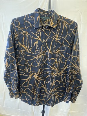 Perry Ellis Stretch Shirt Mens Large Multicolor Floral Long Sleeve Button