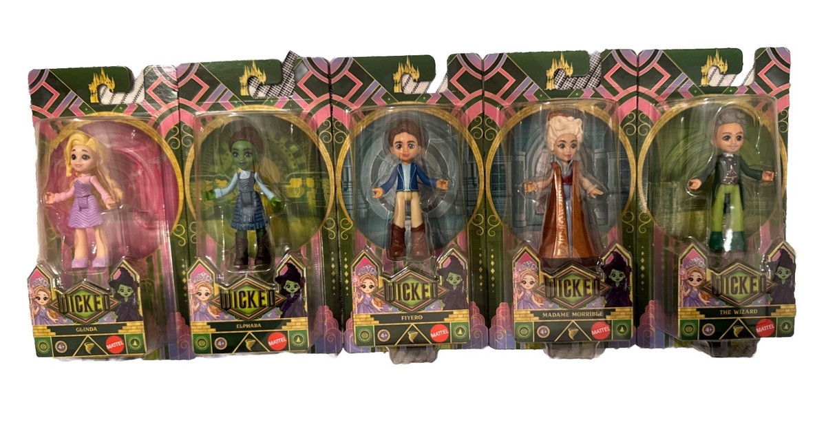 Wicked Full Set 5 Mattel Mini Figures- Elphaba, Glinda, Fiyero