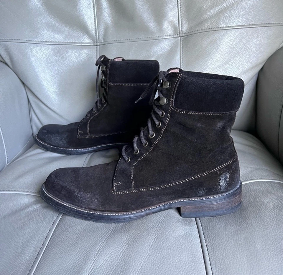 Botas italianas hechas a mano de gamuza marrón talla 42 EE. UU. 9 forro de cuero con cordones envejecidas Foto 2 de 4