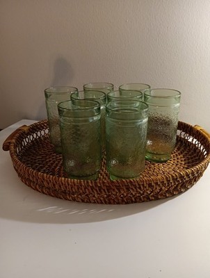 8) 16oz. 1970s Libbey '' Chateau '' Green Texture Design Glasswares.
