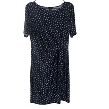 NEW Ann Taylor Women Blue Ruffle Short Sleeve Polka Dot Knee Length Dress MP