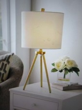 Hampton Bay Quinby 22 in. Gold Tripod Table Lamp with White Fabric Shade