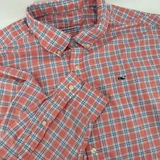 Vineyard Vines Performance Classic Fit Whale Shirt XXL Pink Blue Plaid Stretch