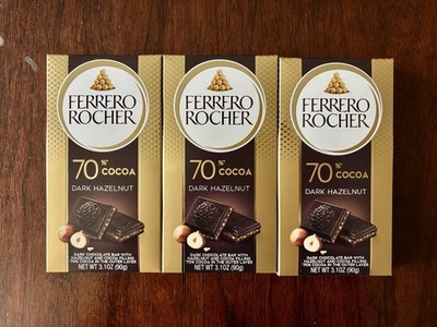 3 Ferrero Rocher Dark Chocolate Hazelnut Bar, 3.1 oz Each, Best By 07/2026
