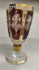 Antike Weinglas, wohl Moser, Franz Heide, Rot, Gold, H-14cm.
