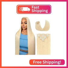 613 Blonde Clip in Hair Extensions,24 Inch Soft Real Human Hair 120g 7pcs,Brazi