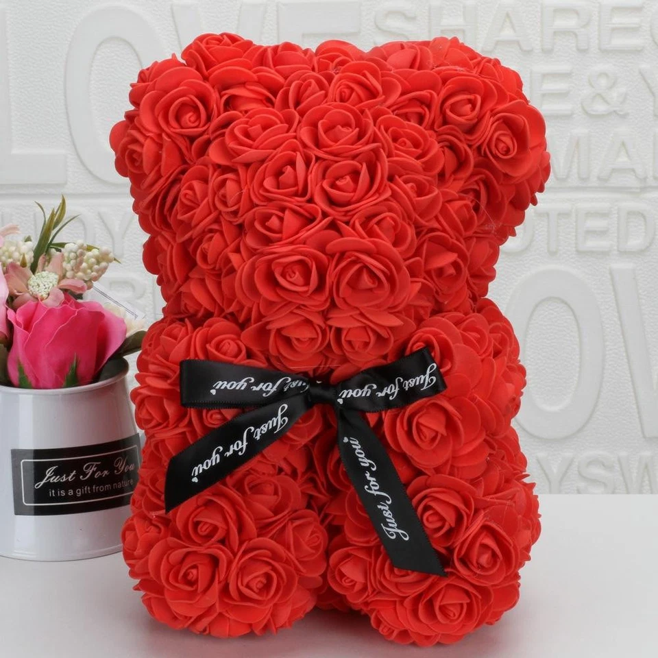 Ours En Peluche Rose Éternelle, Fleur Artificiel, Rouge, Neuf - Photo 2/3
