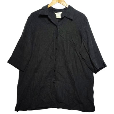 Vintage Outfit Woman JP? Size 1x Black Solid Button Down 3/4 Sleeve