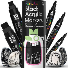 5 Acrylic Black Paint Pen - Fine Tip, Thin Point Jumbo Pens 1mm, 3mm, 6mm, 10
