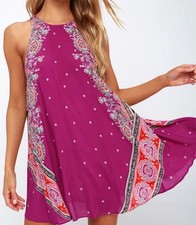 Free People Darjeeling Magenta Print Sleeveless Slip Dress Medium