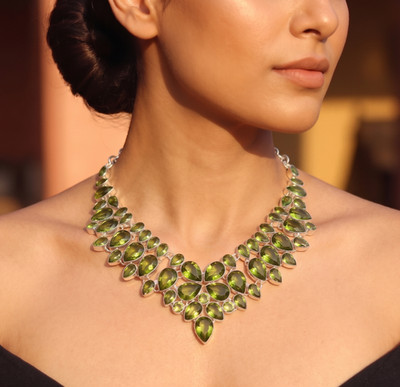 925 Sterling Silver Green Peridot Gemstone Jewelry Women Necklace Size-18''