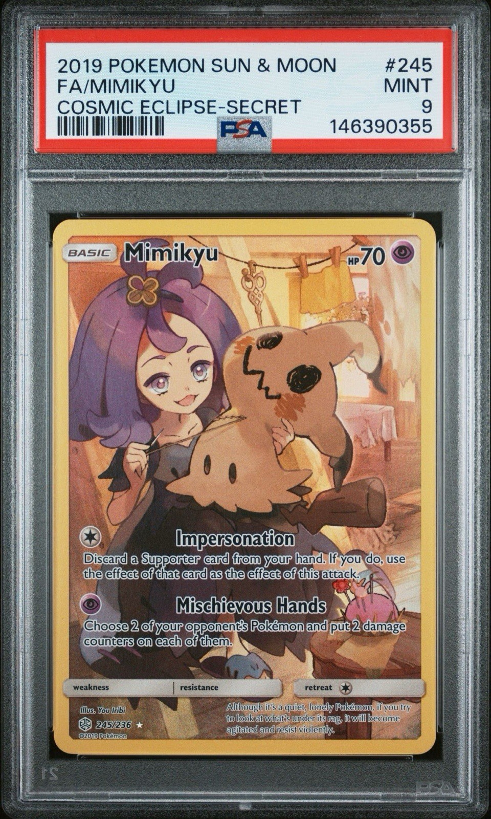PSA 9 MINT Mimikyu (Secret) 245/236 Sm-Cosmic Eclipse Holo