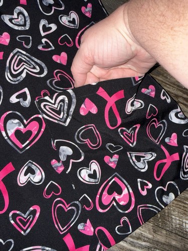 Women’s Scrubs Black Pink Hearts Breast Cancer Awareness Pink Ribbon 2X SEEPICS! - Picture 6 of 16