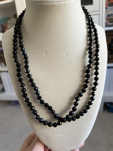 Necklace Black Onyx Faceted Beads Marked JD CN 38”