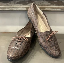 Vintage Salvatore FERRAGAMO Lace-up Shoes Brown Snake Embossed Oxfords Size 7.5B