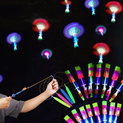 10 Stck. Kinder Sling Shot Spielzeug Pfeil Rakete LED Licht Hubschrauber Typ Flugspielzeug UK