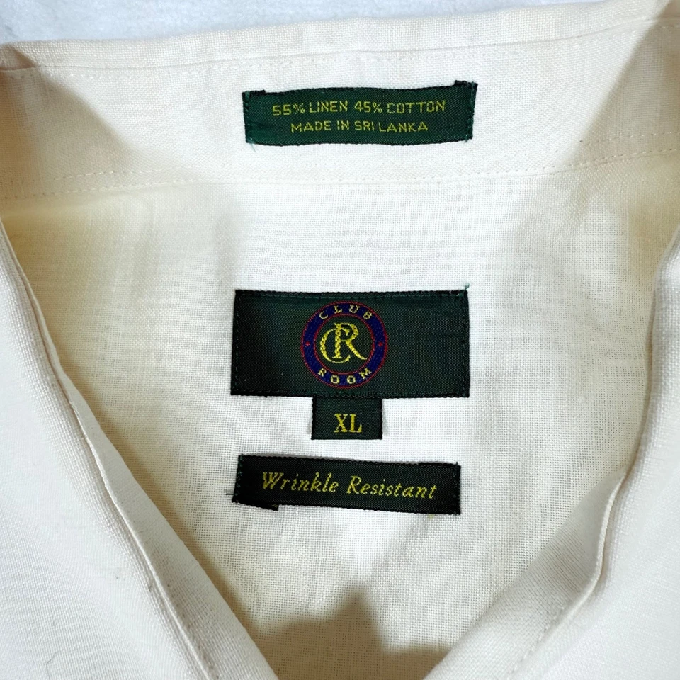 Club Room Mens XL Wrinkle Resistant Linen Blend Long Sleeve Button Down  Cream - Image 3 of 4
