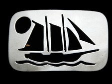 MH17134 VINTAGE 1980 HAND CUT  SAILBOAT  ART BELT BUCKLE