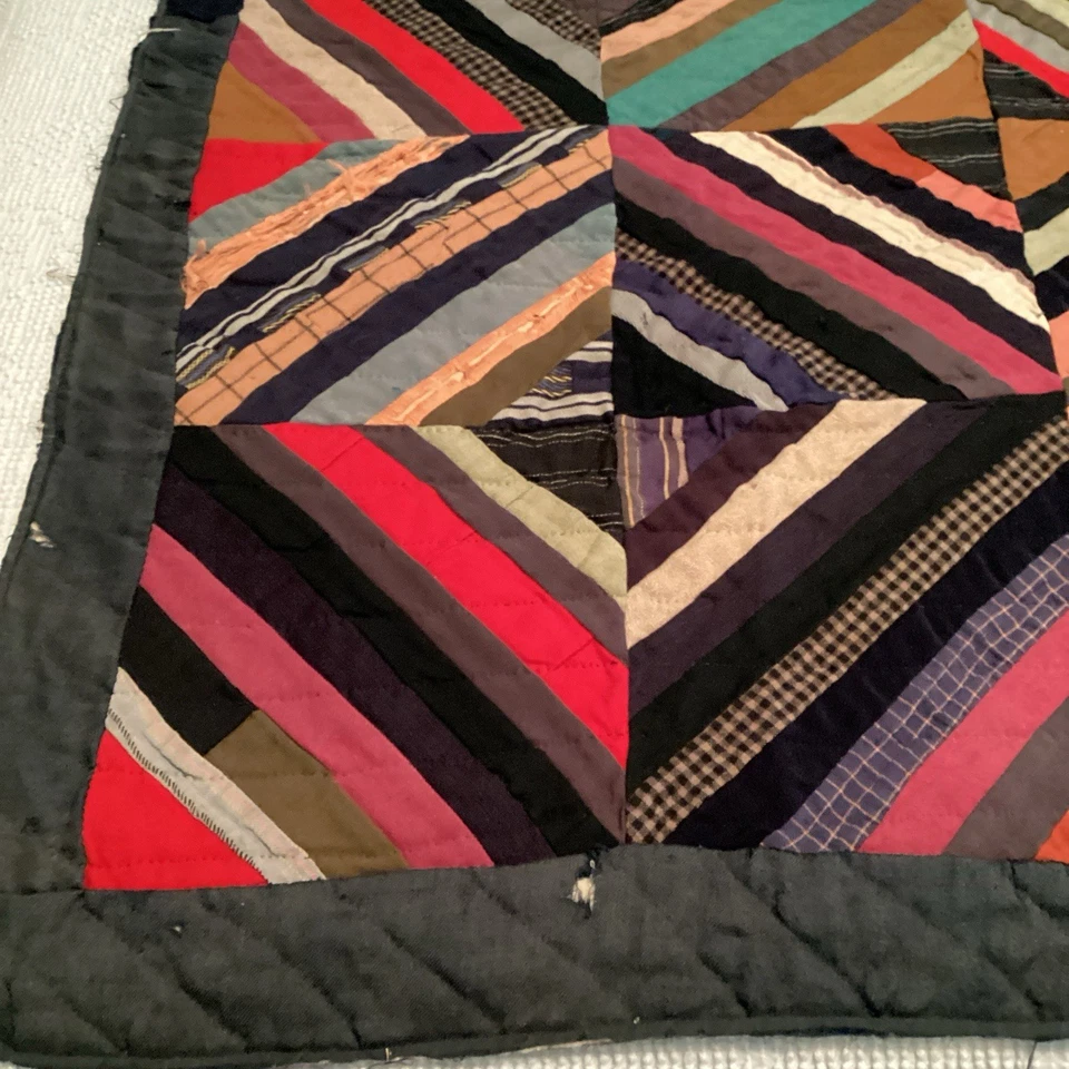 Edredón Crazy Courthouse Steps de lana oscura 80" x 68" tamaño completo CORTADOR Foto 2 de 4