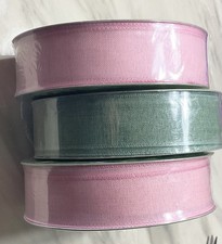 Lot of 3 Member's Mark Premium Wired Ribbon 2 Pink 1 Sage - 150 Yds Total
