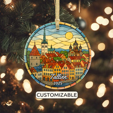 Custom Tallinn Christmas Ornament, Personalized Estonia Travel Gift