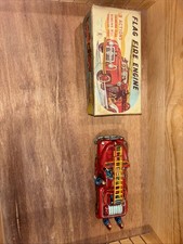 Vintage 1950's TN Nomura FLAG FIRE ENGINE Tin Friction Truck JAPAN w/ Box