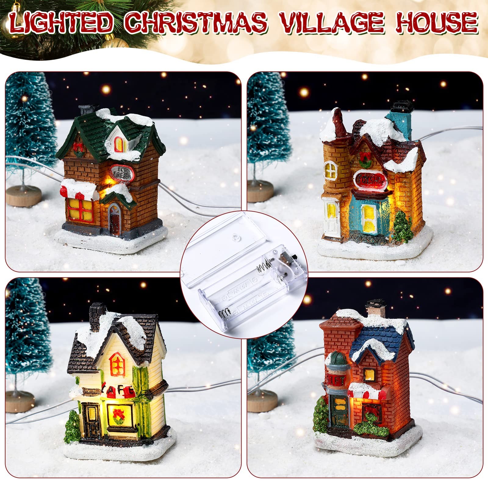 31 Pcs Christmas Village Figurines Decoration Set Lighted LED Christmas Villa...