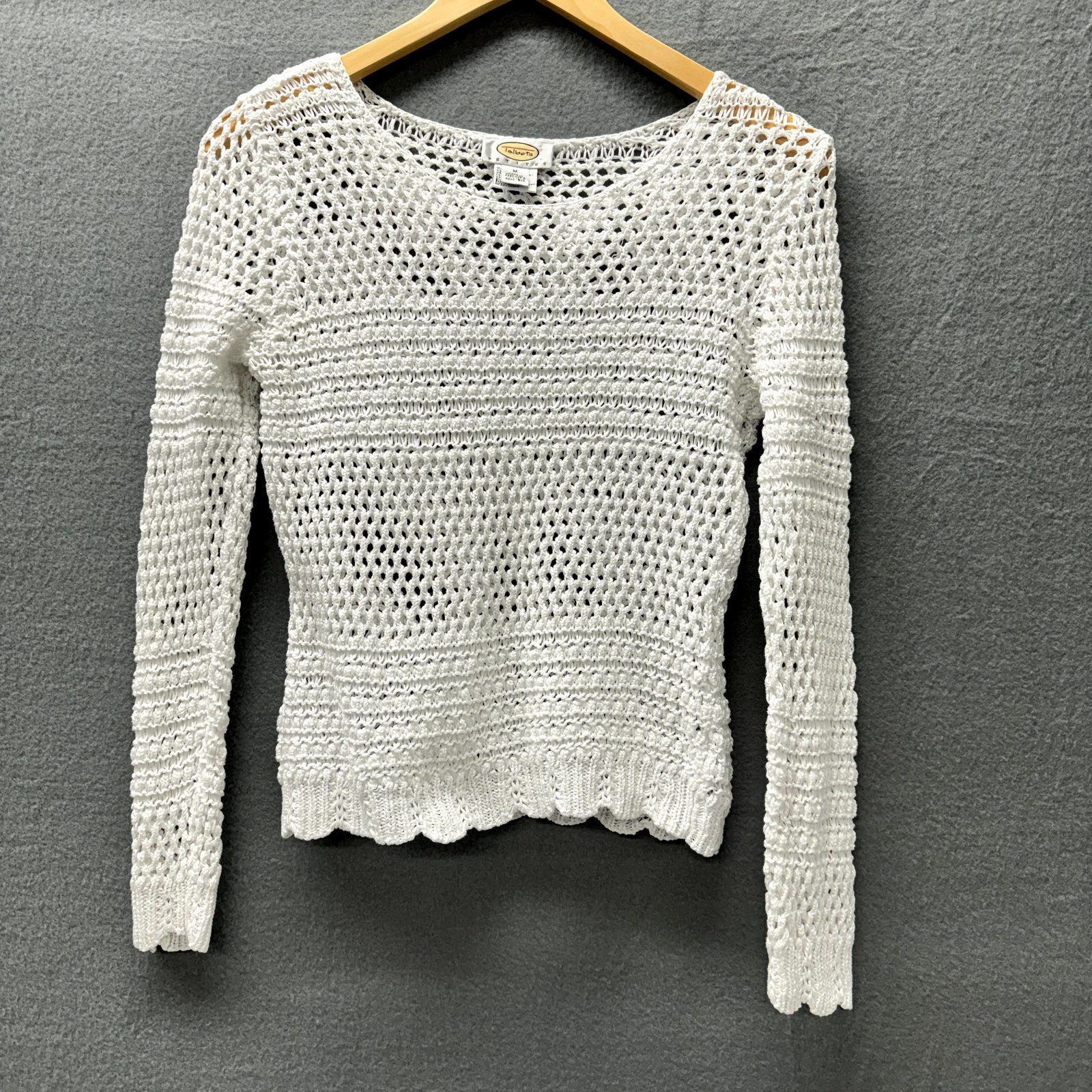 Talbots Sweater Womens Petite Medium Mp White Open Knit Long Sleeve Vintage