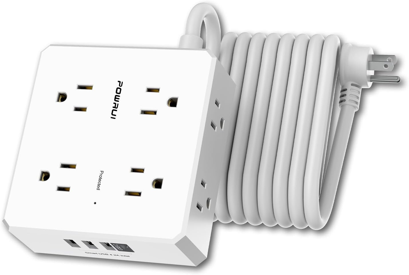 Surge Protector Power Strip - 15 Ft Flat Plug Extension Cord with 8 Widely Outle