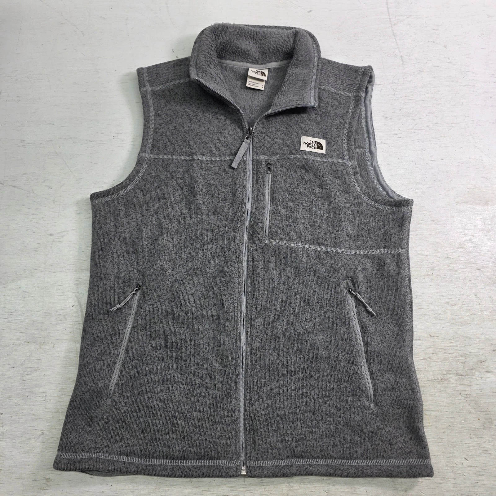 The North Face Gordon Lyons Vest Gray Full Zip Fleece Lined Jacket Mens Sz M EUC