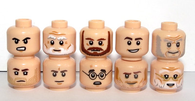 Lego 10 Fleischkopf Köpfe für Junge Mann Minifigur alter Mann Brille Stoppelbart