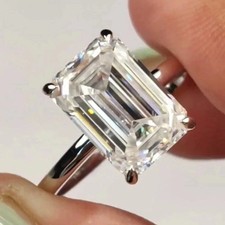 3CT Emerald-Cut Lab Created Solitaire Engagement Ring 14K White Gold Plated