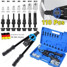 Nietmutternzange Gewinde Nieten Zange Set mit 110x Stahl Nietmuttern M3-M12