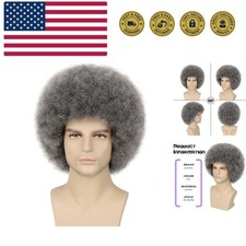 70s Grey Afro Wigs for Men Women Glueless Wear and Go Wig for Disco Halloween...