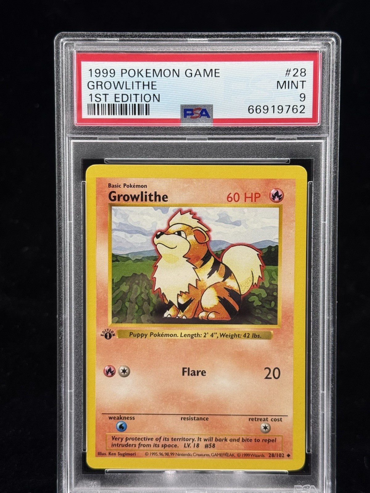 Growlithe #28 1st Edition Base Set 1999 Pokémon Game PSA 9 🔥