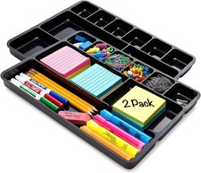 2-Pack Desk Drawer Organizer Tray 9 Compartments for Office Home Supplies