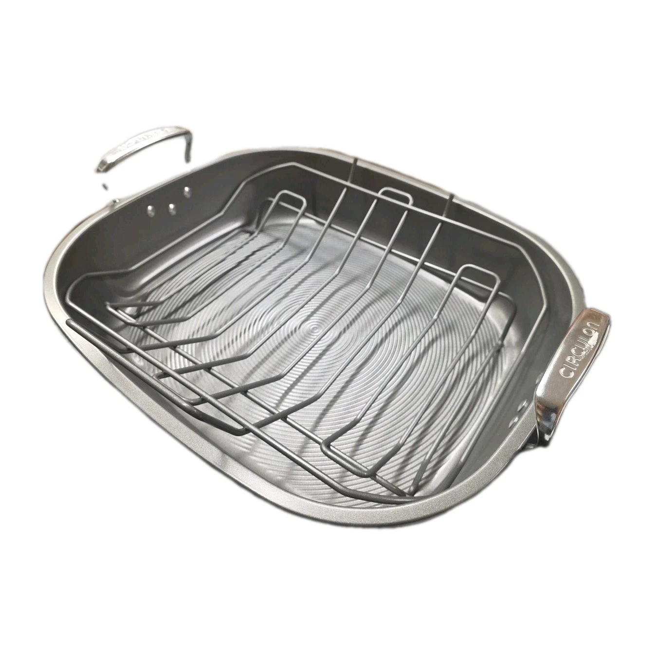 Circulon Nonstick Gray Roaster Pan Rack w/Lift-Up Handles 17.5x15" Never Used.