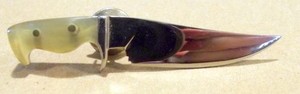 Vintage Fuller 2¼" 'Bowie' Knife Men's Tie Tack & Back Silvertone W/Resin Handle