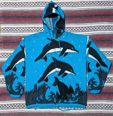 Vtg Tejidos Ruminahui Orca Wool Zip Hoodie L All Over Print