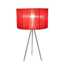 Simple Designs Lt2006-Red Brushed Nickel Tripod Table Lamp Pleated Silk Sheer