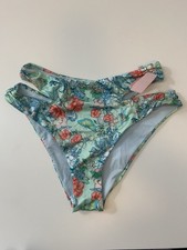 Victoria’s Secret Bikini Unterteil Hose High Leg Waist  S Blau Türkis Blumen Neu