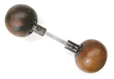 Pair Antique Vintage Victorian Ball Shaped Wooden Door Knobs w Spindle Salvage