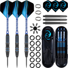 Professional Steel Tip Darts Set - 24G Metal Tip Darts, 6 Dart Shafts, 6 Dart Fl