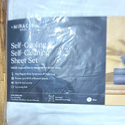 Miracle Made Luxe Twin White Sheet Set Cooling Self-Cleaning OEKO-TEX