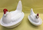 VINTAGE 2~WESTMORLAND 3"and 4.5"HIgh MILK GLASS CHICKEN ON NEST~4.5" & 3"