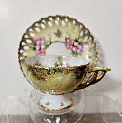 CONSCO PIERCED CUP & SAUCER SET LUSTREWARE