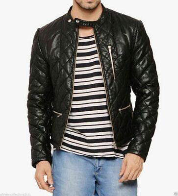 Diamond Quilted Pattern Design Men's Black Jacket 100% Real Diamond Quilted Pattern Design Men's Black Jacket 100% Real