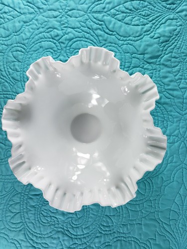 White Milk Glass Hobnail Ruffled Crimped Edges Dish Vase Bowl 10 x 4.5 - Picture 4 of 5